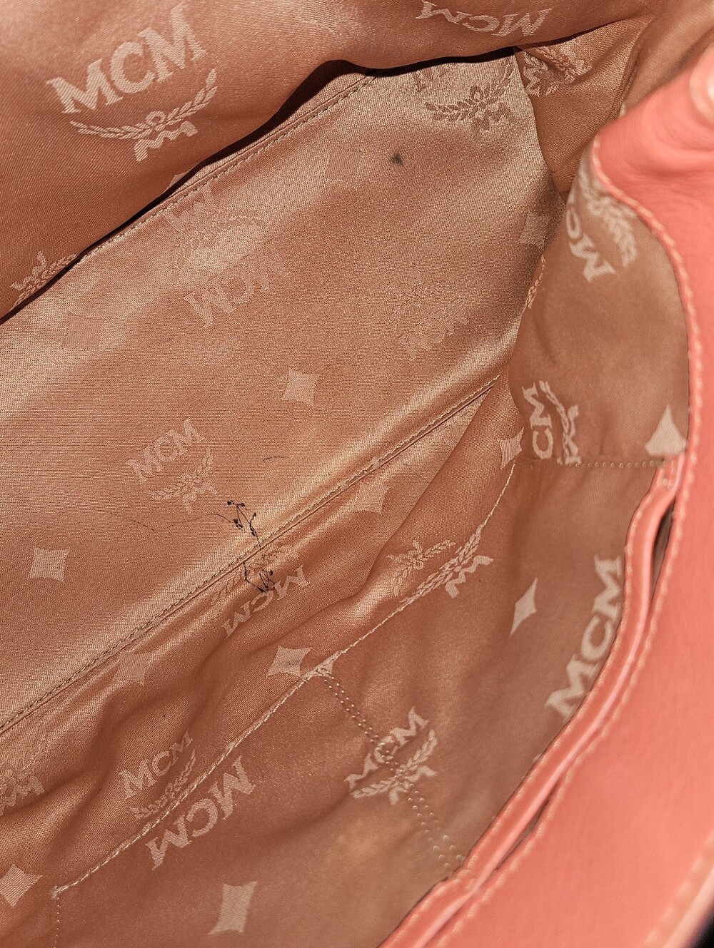 MCM Coral Orange Leather Top-Handle Satchel with Strap - Picture 4 of 7